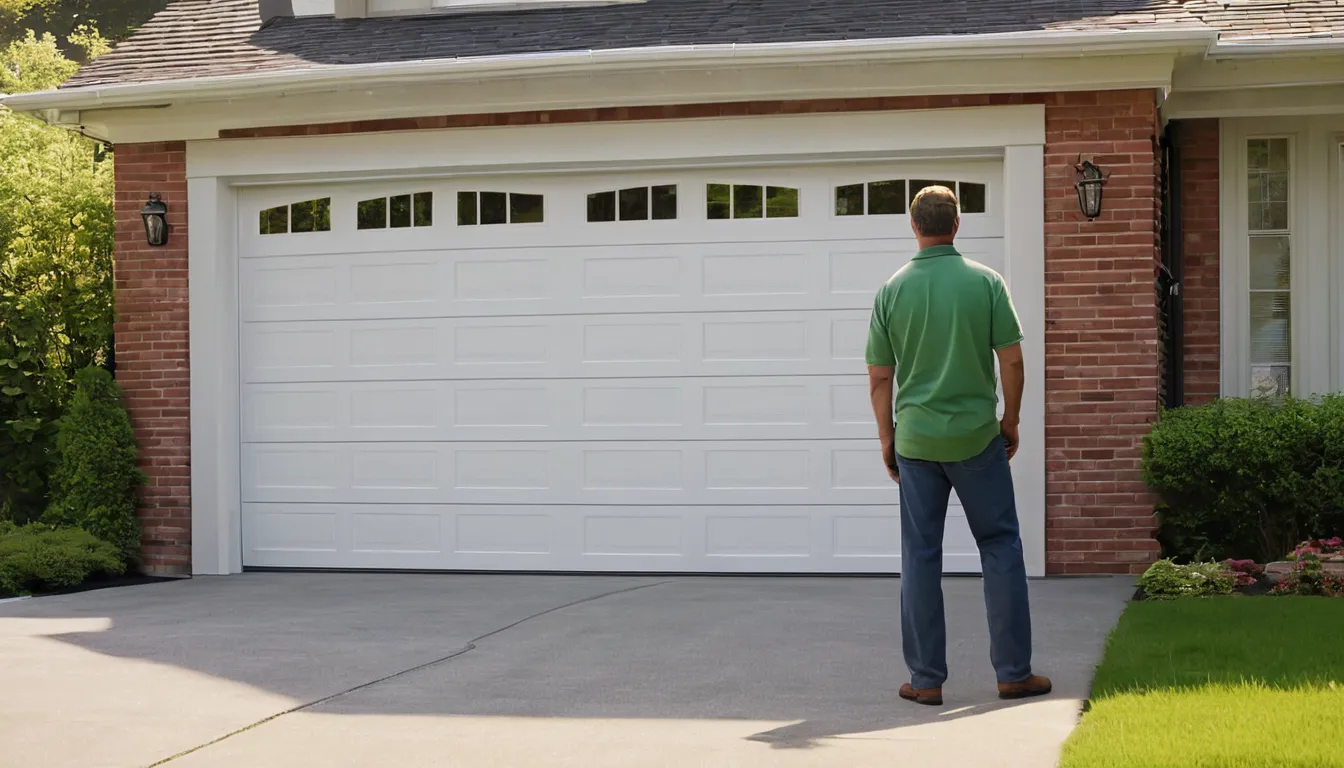 Friendly installer and homeowner checking a new garage door on a house in Stockbridge