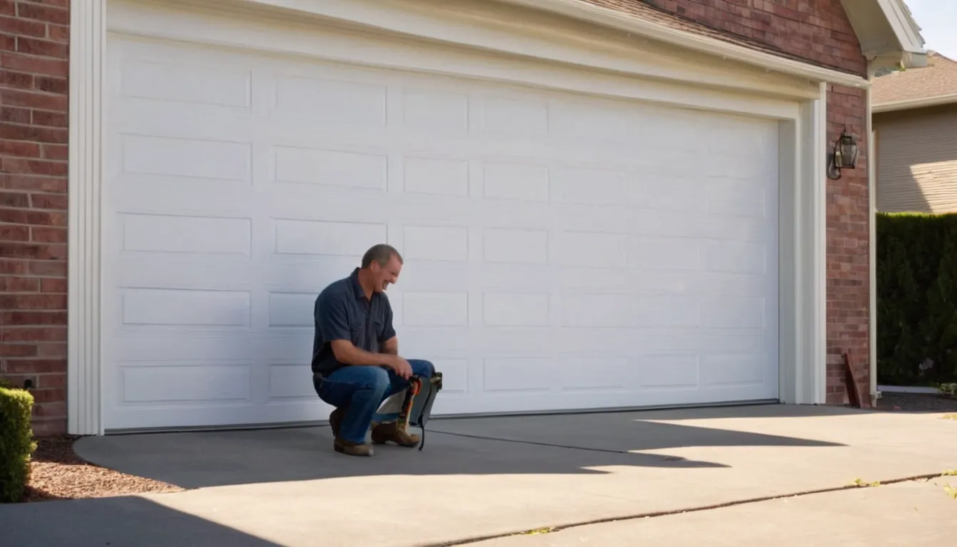 A local garage door provider checking the springs and tracks of a residential garage door in Stockbridge